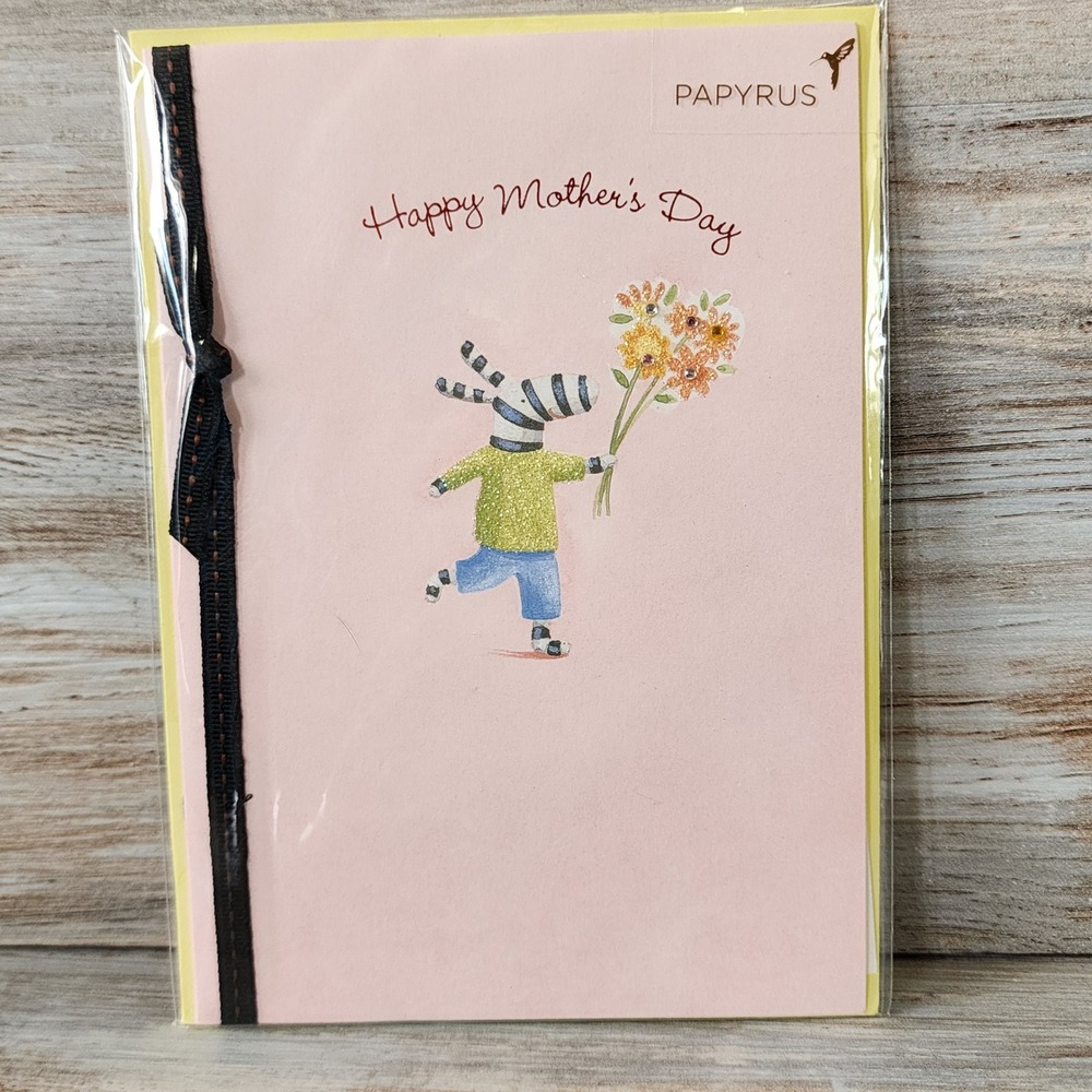 Papyrus Happy Mothers Day Card Zebra with Flowers Glitter Gems 12000111